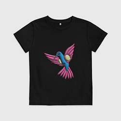 Футболка хлопковая детская Колибри тропическая, цвет: черный