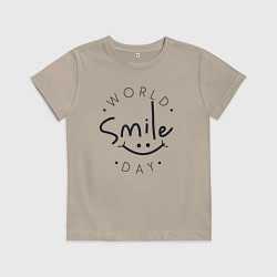 Футболка хлопковая детская Всемирный день улыбок, цвет: миндальный