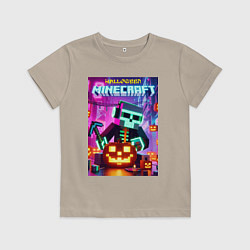 Футболка хлопковая детская Skeleton and pumpkin - neon glow, цвет: миндальный