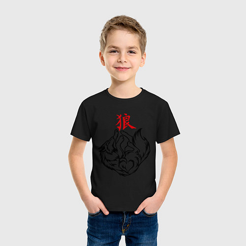 Детская футболка Волк с иероглифом / Черный – фото 3
