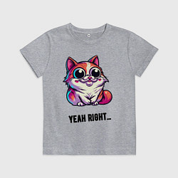 Футболка хлопковая детская Саркастически улыбающийся кот, цвет: меланж