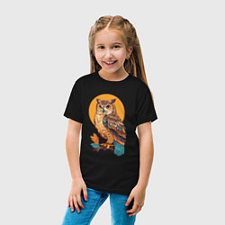 Футболка хлопковая детская Сова на ветке с листьями, цвет: черный — фото 2