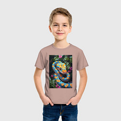 Футболка хлопковая детская Змея в зелени, цвет: пыльно-розовый — фото 2