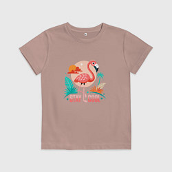 Футболка хлопковая детская Тропический фламинго, цвет: пыльно-розовый