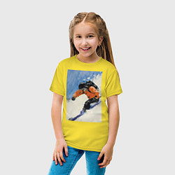 Футболка хлопковая детская Горнолыжный спорт спуск - живопись маслом, цвет: желтый — фото 2