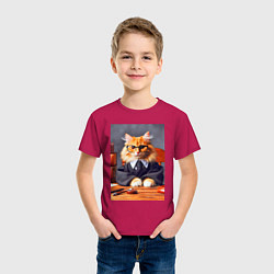 Футболка хлопковая детская Рыжий кот адвокат - нейроарт, цвет: маджента — фото 2