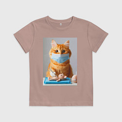Футболка хлопковая детская Рыжий кот хирург - нейроарт, цвет: пыльно-розовый