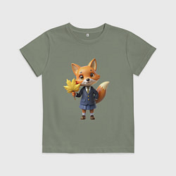 Футболка хлопковая детская Лисичка в школьной форме, цвет: авокадо