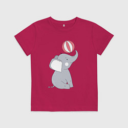 Футболка хлопковая детская Слонёнок с мячиком, цвет: маджента