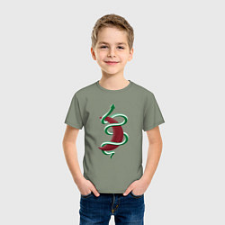 Футболка хлопковая детская Змея вокруг красной луны, цвет: авокадо — фото 2