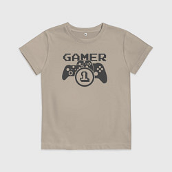 Футболка хлопковая детская Геймер номер один, цвет: миндальный