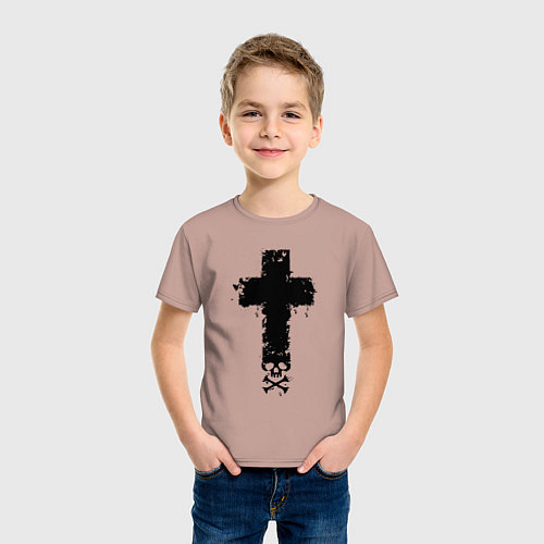 Детская футболка Стильный крест - с черепом / Пыльно-розовый – фото 3