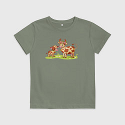 Футболка хлопковая детская Телёнок и корова, цвет: авокадо