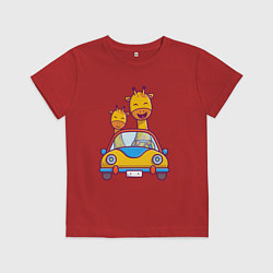 Футболка хлопковая детская Жирафы в автомобиле, цвет: красный