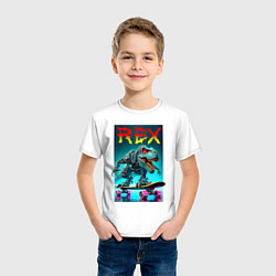 Футболка хлопковая детская Tyrannosaur rex on a skateboard - ai art fantasy, цвет: белый — фото 2