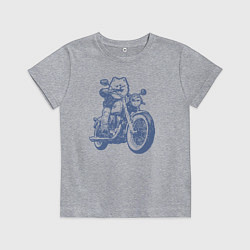 Футболка хлопковая детская Шпиц байкер на мотоцикле на чоппере померанец, цвет: меланж
