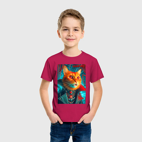 Детская футболка Рыжий кот вампир - нейроарт / Маджента – фото 3