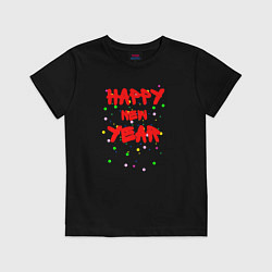 Футболка хлопковая детская Happy New Year ярко-красным, цвет: черный