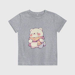 Футболка хлопковая детская Милый кавайный белый мишка, цвет: меланж