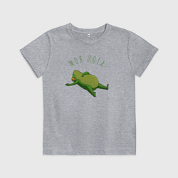 Футболка хлопковая детская Лягушка йога, цвет: меланж
