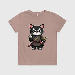 Детская футболка Крутой кот самурай