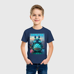 Футболка хлопковая детская Cyber Totoro - neon glow fantasy, цвет: тёмно-синий — фото 2
