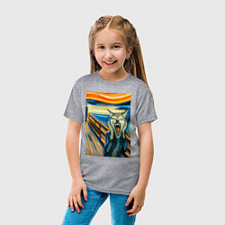 Футболка хлопковая детская Волк кричит на картине Эдварда Мунка - мем искусст, цвет: меланж — фото 2