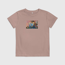 Футболка хлопковая детская Демон сидящий автор Врубель, цвет: пыльно-розовый