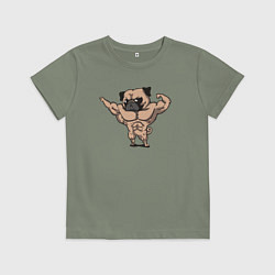 Футболка хлопковая детская Мопс качок, цвет: авокадо