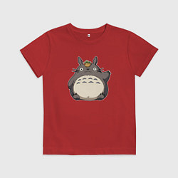 Футболка хлопковая детская Тоторо машет лапкой, цвет: красный