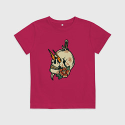 Футболка хлопковая детская Грозовой череп, цвет: маджента