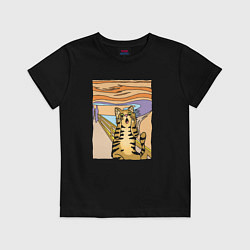 Футболка хлопковая детская Кот крик, цвет: черный