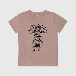 Футболка хлопковая детская Хэллоуин - девочка с тыквой, цвет: пыльно-розовый