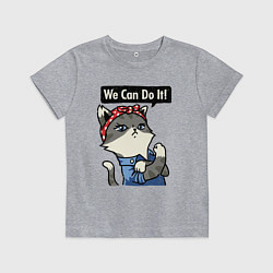 Футболка хлопковая детская We can do it - cat, цвет: меланж