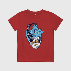 Футболка хлопковая детская Космический кемпинг в сердце, цвет: красный