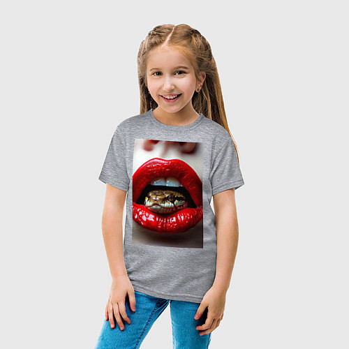 Детская футболка Символ нового года 2025 змея в губах / Меланж – фото 4