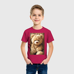 Футболка хлопковая детская Игрушечный большой медвежонок, цвет: маджента — фото 2