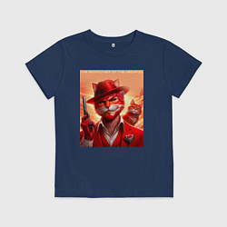 Футболка хлопковая детская The godfather of the meowfia - ai art fantasy, цвет: тёмно-синий