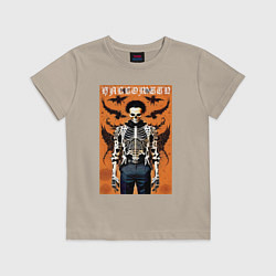 Футболка хлопковая детская Cool skeleton - halloween poster, цвет: миндальный
