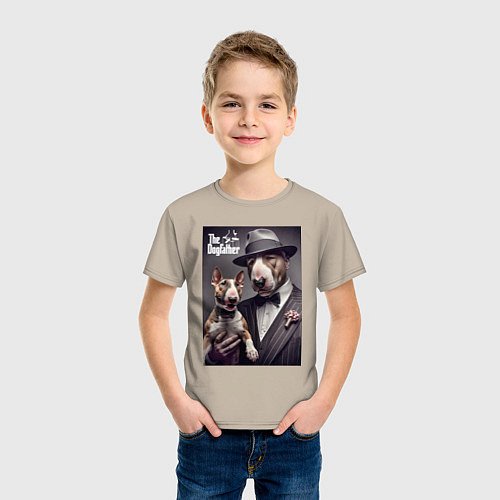 Детская футболка Крёстный отец держит своего щенка - мем / Миндальный – фото 3
