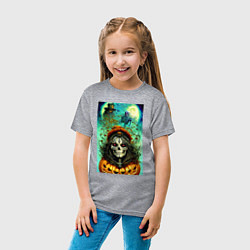 Футболка хлопковая детская Скелет ведьмы - хэллоуин, цвет: меланж — фото 2