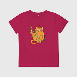 Футболка хлопковая детская Кот хоба - Новый год, цвет: маджента