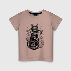 Футболка хлопковая детская Keep calm and love cats, цвет: пыльно-розовый