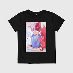 Футболка хлопковая детская Моя геройская академия Сёто Тодороки лисы, цвет: черный