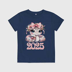 Футболка хлопковая детская Милая змейка - 2025, цвет: тёмно-синий