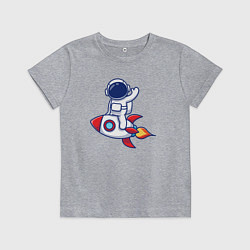 Футболка хлопковая детская Полёт космонавта на ракете, цвет: меланж