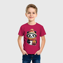 Футболка хлопковая детская Панда в шапке и шарфе, цвет: маджента — фото 2