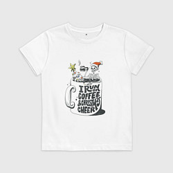 Футболка хлопковая детская Coffee Christmas Skeleton, цвет: белый