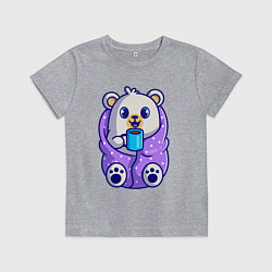 Футболка хлопковая детская Белый мишка в одеяле, цвет: меланж