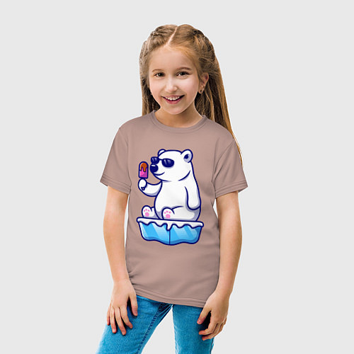 Детская футболка Мишка с мороженым / Пыльно-розовый – фото 4